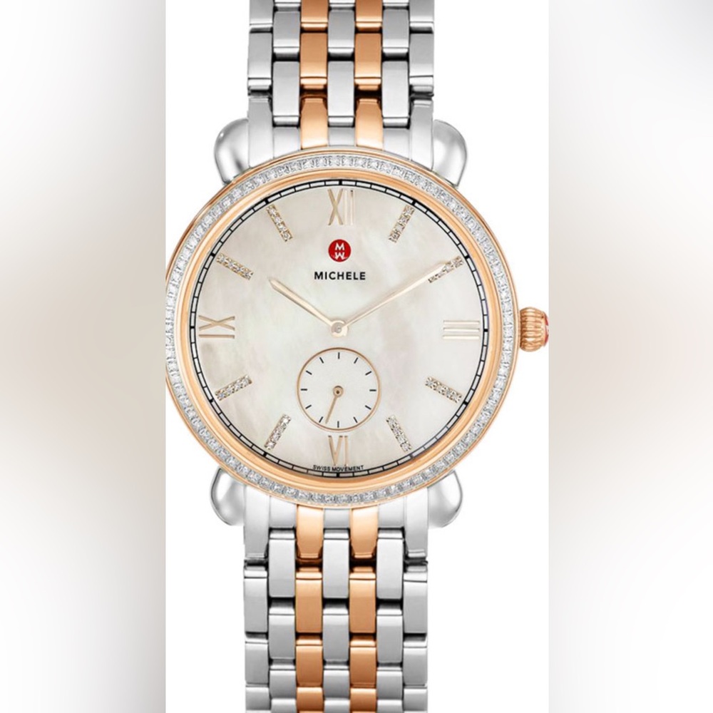 Michele | Two-tone Gracile Mother of Pearl Diamond Watch - Picture 3 of 10